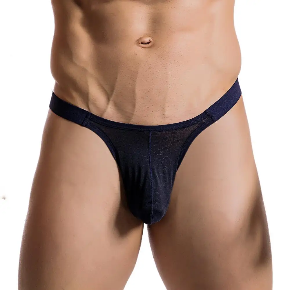 Men Thongs Sexy Underwear T-Back Underpants Breathable Ice Silk Briefs Big U convex Pouch Thongs G-String Male Lingerie Panties