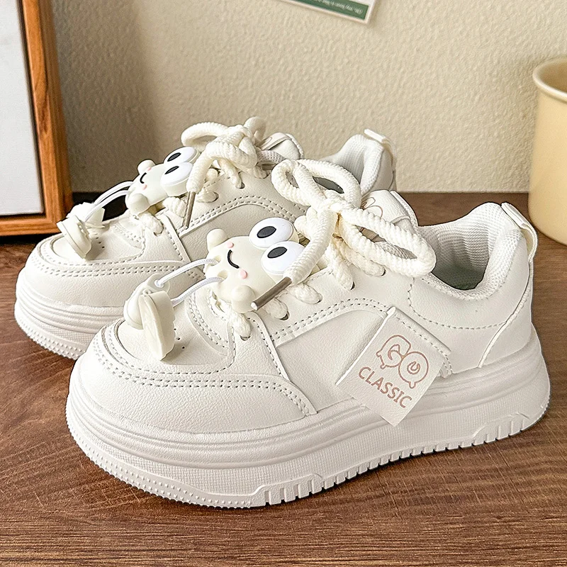 

Children's Sneakers Size 28-36 Beige Cartoon Breathable Boys Girls Single Shoes Four Seasons Versatile Non-slip Kids Board Shoes