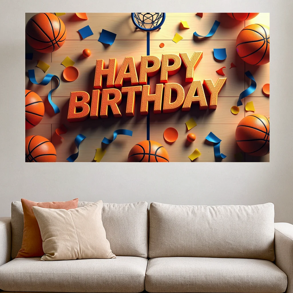 Basketball Themed Birthday Banner Sports Backdrop Happy Birthday Celebration Decoration Party Background for Events Photo Booth