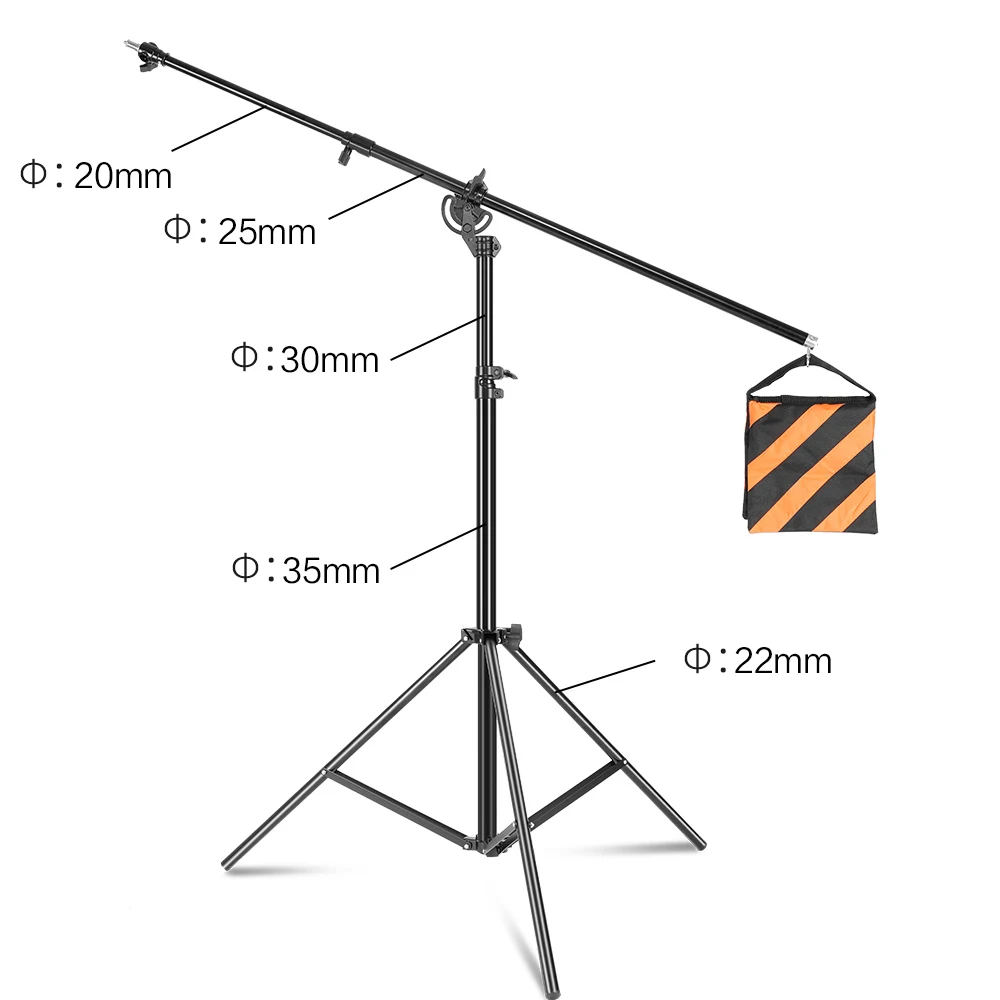 SH 2.8m/9.1ft Photography Studio Metal Light Stand Cross Arm With Weight Bag Accessory Kit Retractable Cantilever
