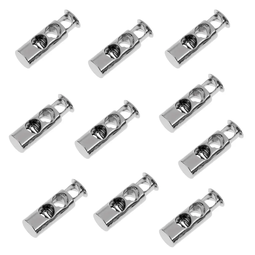 10Pcs Two Hole Cord Locks with Spring Loaded Metal Toggle Stoppers for Rope/Drawstrings/Clothing