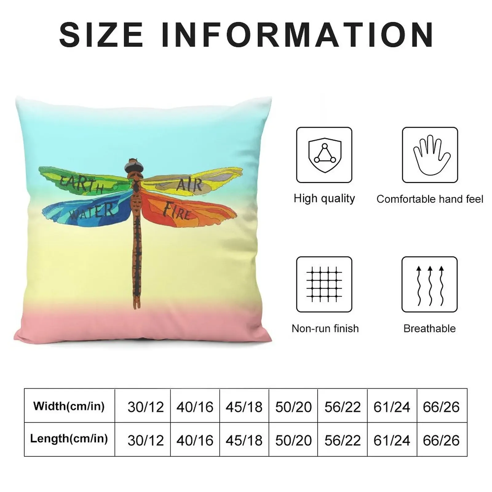 Rainbow Dragonfly Element ~ Earth Air Fire Water Throw Pillow Elastic Cover For Sofa pillow