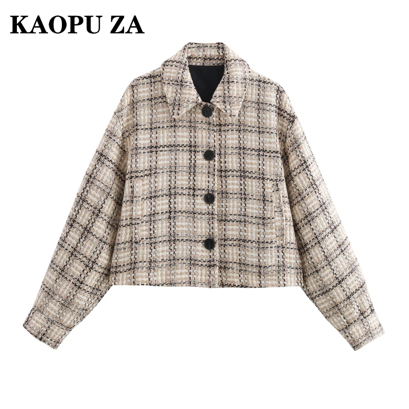 

KAOPU ZA 2024 New Autumn Women's Casual Loose Fit Plaid Shirt Blouse Niche Style Long Sleeves Fashionable Top for Winter