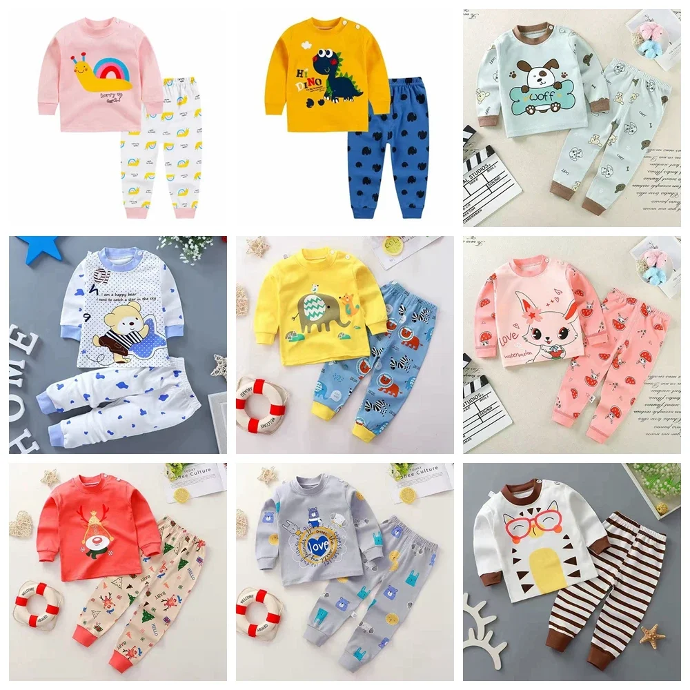 

Kids Girls Boys Pajamas Sets Children Sleepwear Boy Pyjama Baby Clothes Set Toddler Pijamas Cartoon Print Tshirt Pants 2PCS/Set