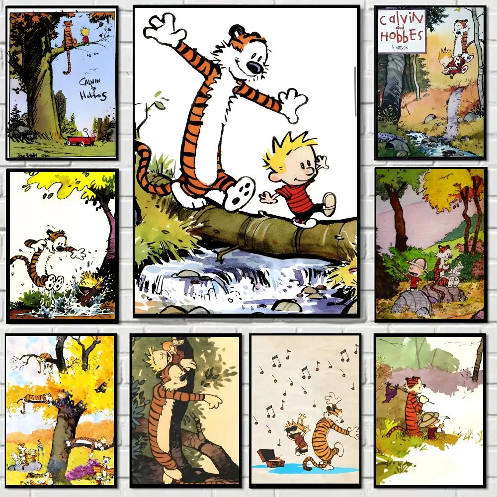 Calvin And Hobbes Cartoon Warm Poster Art HD Advanced Aesthetic Printing Paper Wall Art for Living Room Home Decor