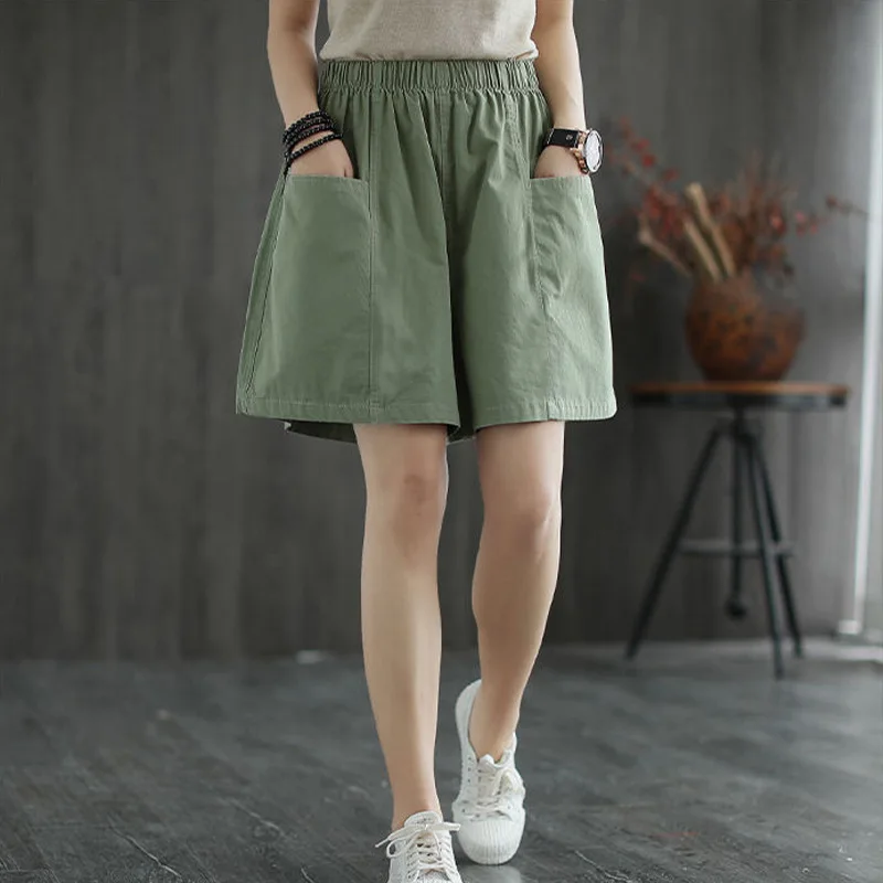 Summer Plus Size Women's Shorts New Arrival Solid Color Spliced Loose Simple Pocket Straight Five-Panel Pants