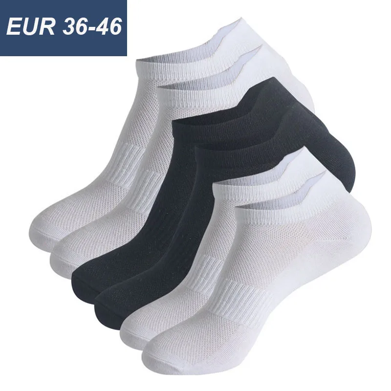 3 Pairs High Quality Men Business Mesh Boat Socks Sports Black And White Thin Breathable Odor Resistant And Ankle Cotton Socks