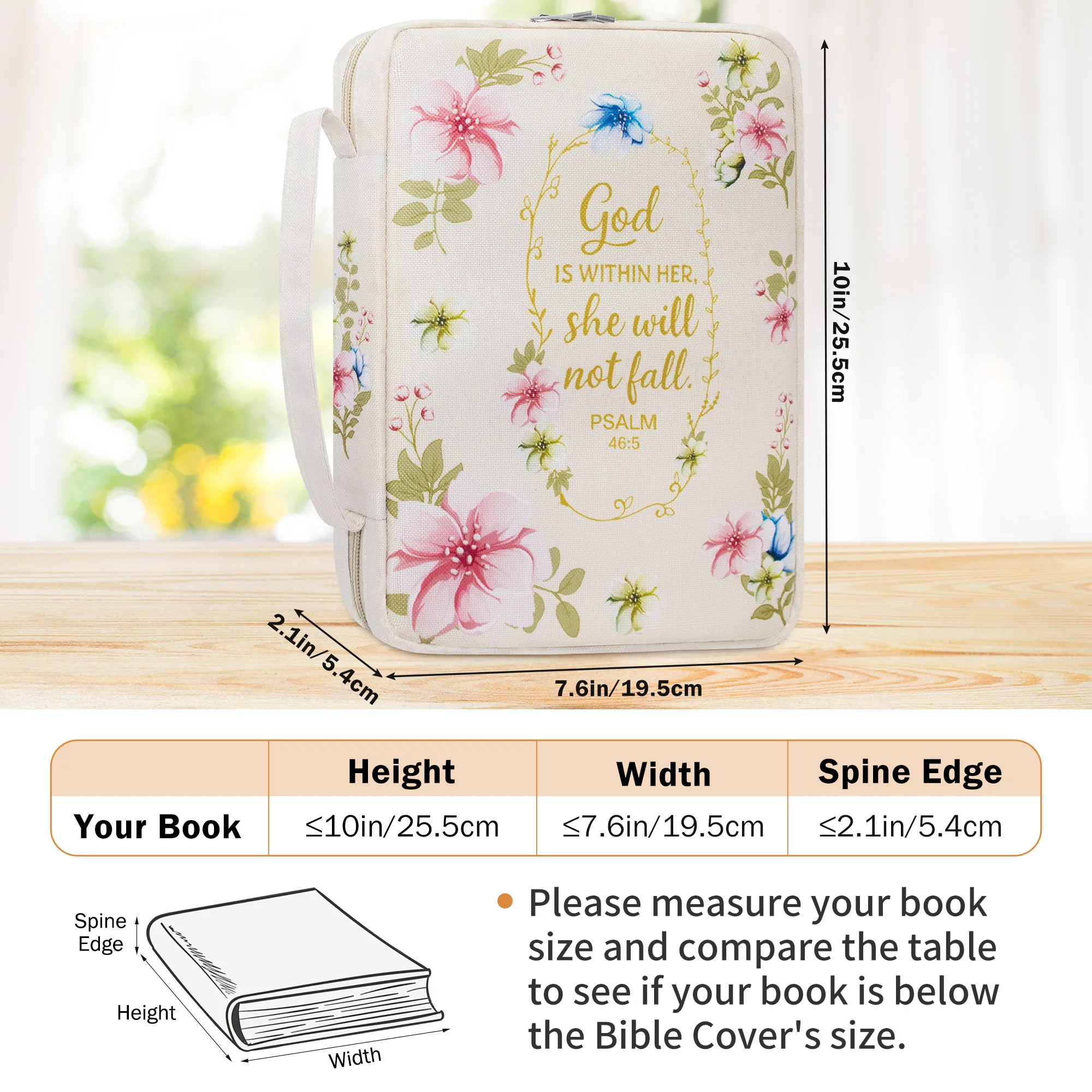 Floral Bible Cover for Women with Zipper and Handle, Large Capacity Scripture Case with Pen Holders and Pockets