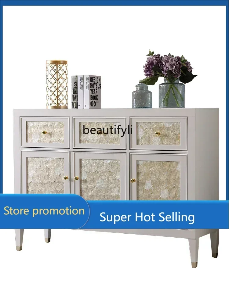 V Off-white American shell side cabinet, multi-functional cupboard, complete storage cabinet, entrance cabinet