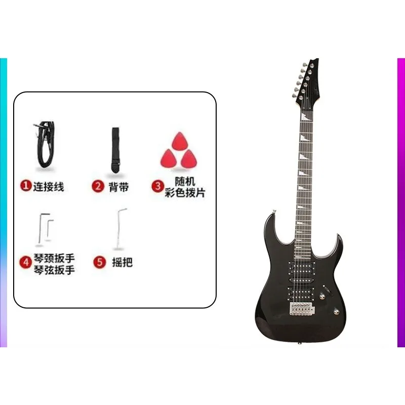 جيتار كهربائي 170 سلسلة كاملة اللمعان من خشب الورد للمبتدئين مجموعة أدوات Rock Starter تتضمن غطاء واقٍ مزخرف لهاتف آيفون وكابل أمبير أبيض