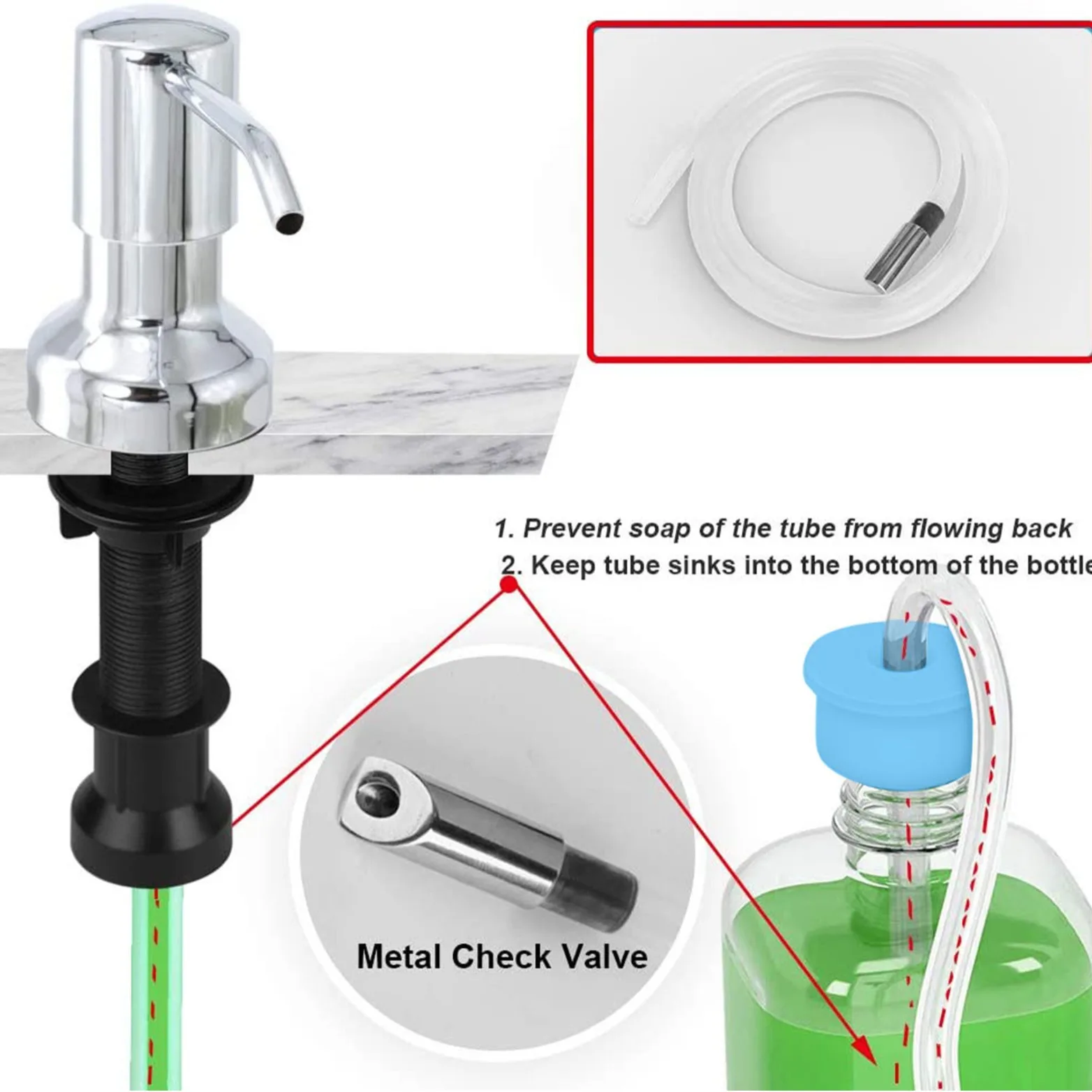 Press-type Stainless Steel Liquid Soap Dispenser with 120cm Hose and 500-milliliter Large-capacity Bottle Hand Soap Dispenser