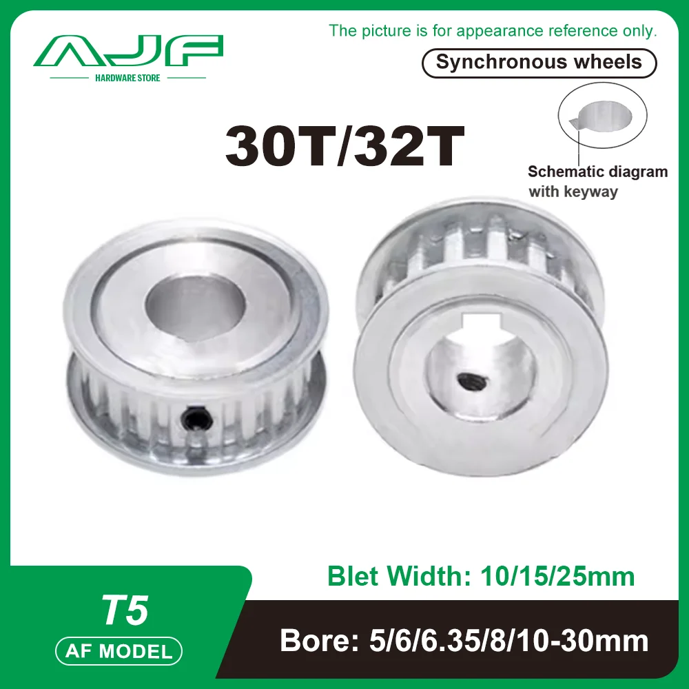 Timing Pulley T5-30Teeth 32Teeth Bore 5mm-30mm Belt Width 10/15/20/25mm AF Type T5-30T 32T Synchronous Wheels Teeth Pitch: 5mm