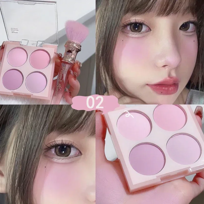 Zoete warme tinten 4-kleuren matte blush set - opbouwbaar wangpoeder voor natuurlijke spoeling, professionele gezichtsmake-up 3 in 1