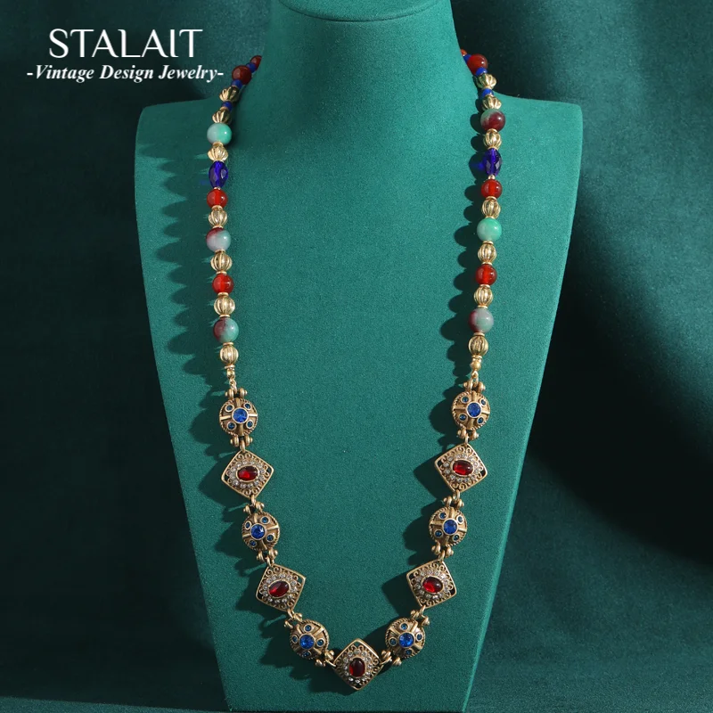 

Vintage Beaded Necklace Bohemian Woman Weddings Long Antique Gold Color Jewelry Luxury Brands Accessories Valentine Day Wedding