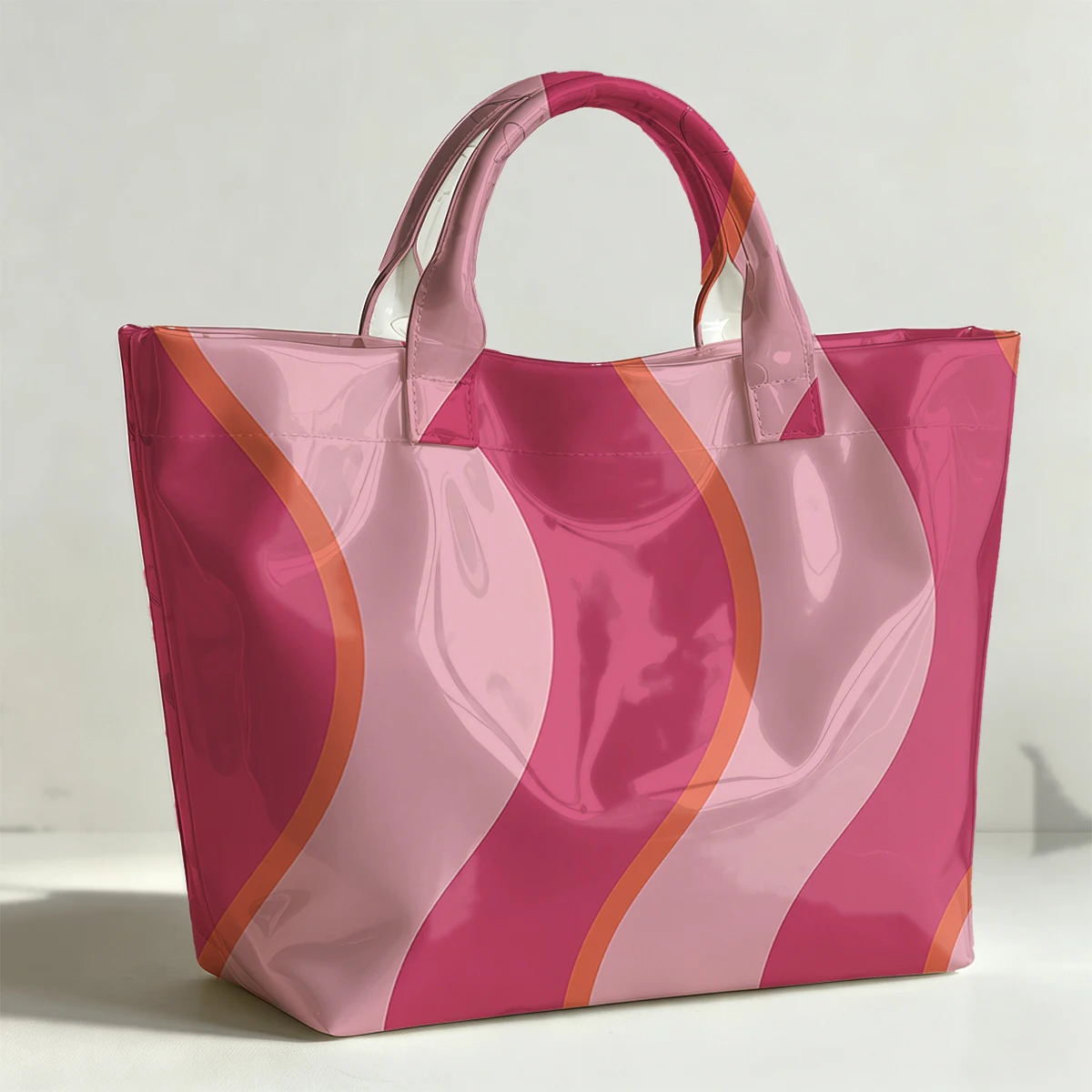 Pink orange wavy pattern PVC Tote Bag Lightweight Handbag Commuting Large Capacity Portable Travel Shoulder Bag Tote Bag Mothe