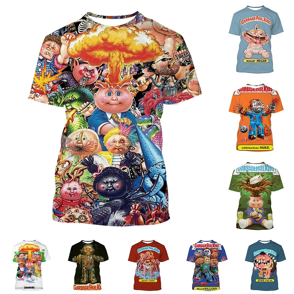 Bote de basura de animación de dibujos animados para niños, arte 3D, ocio, mangas cortas diarias cómodas