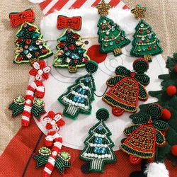 Christmas Handmade String of Beads Rhinestone Drop Earrings Christmas tree Earrings Suitable for Christmas Earrings for Women