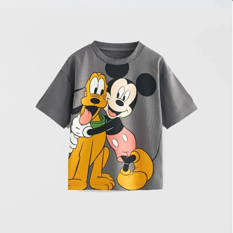 2025 New Cartoon Mickey T-shirt Popular Brand Kids Clothes Short Sleeve Tops Boutique Children's Wear Tshirt Crewneck Disney Tee