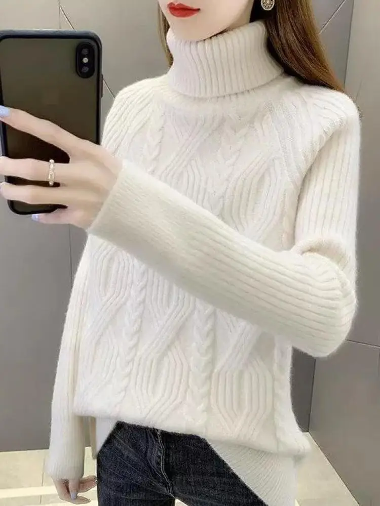 

Осень и зима, новый однотонный универсальный пуловер с длинными рукавами и высоким воротом, корейский модный женский короткий вязаный топ, простота