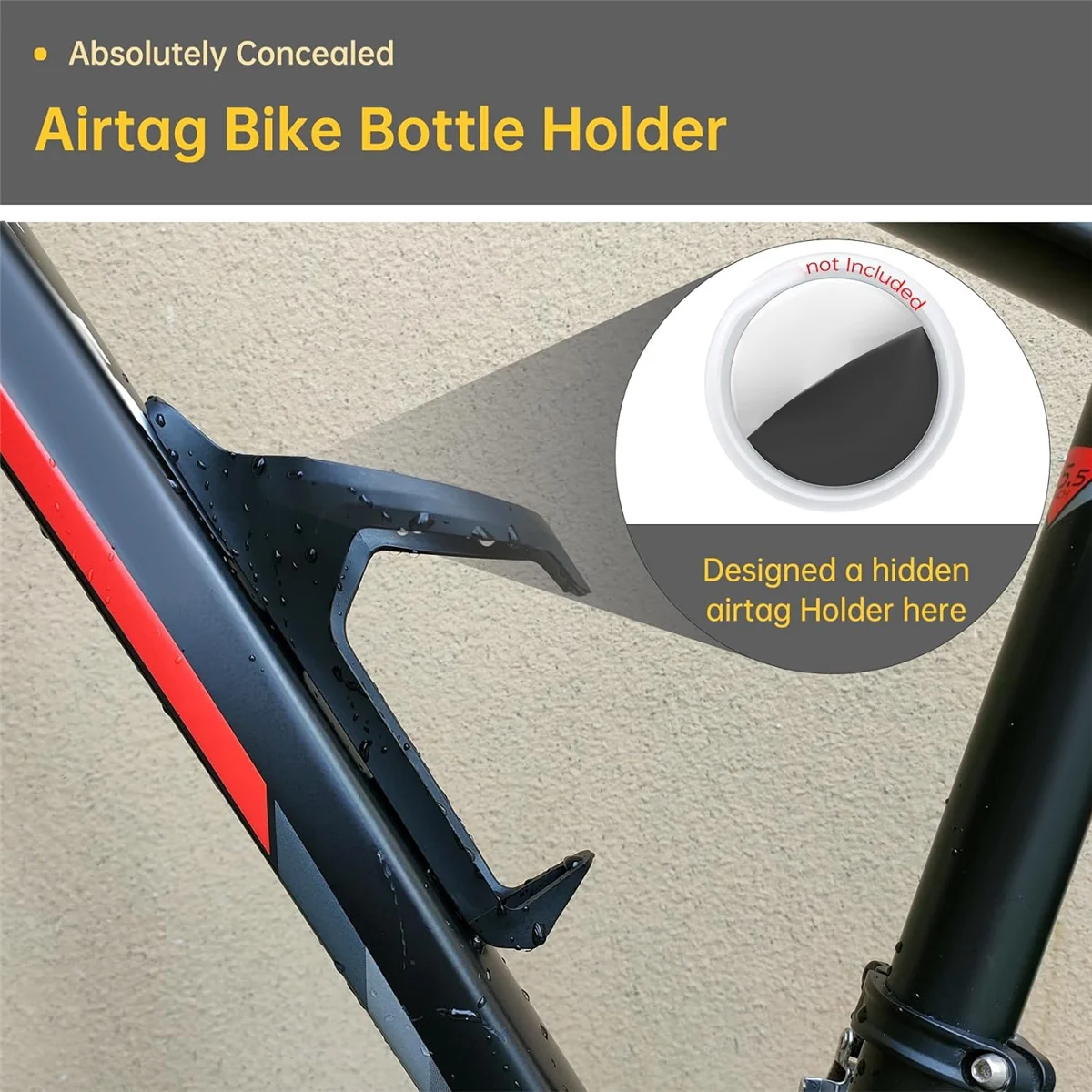 XFDE Bike Mount Hidden on Water Bottle Holder, Universal MTB Road Bike Anti-Theft GPS Tracker, Waterproof for Airtag Holder