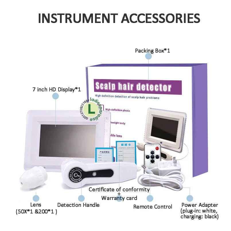 Máquina analisadora de 7 polegadas, detector de couro cabeludo, detector de folicos, display HD, analisador de pele profissional 50X/200X, lupa de pele