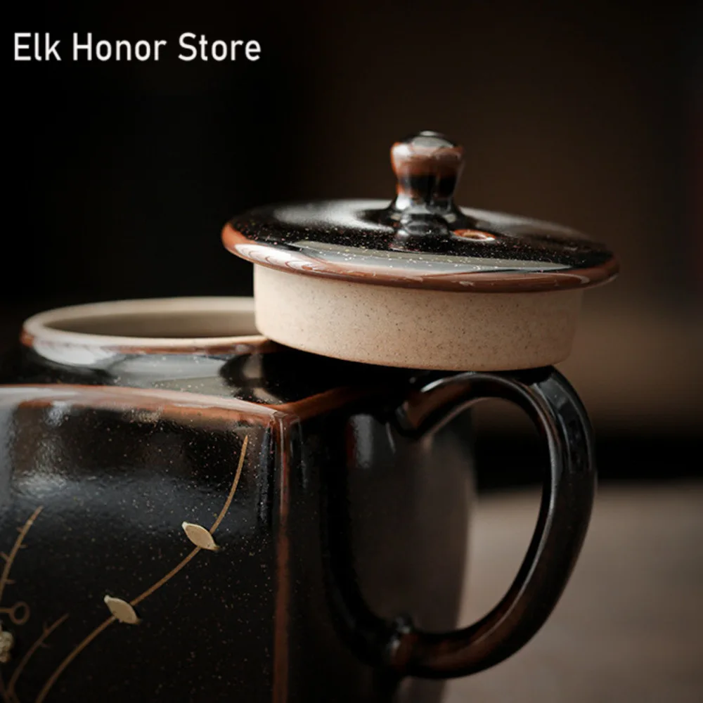 Black Tea-dust Glaze Teapot Handmade Coarse Curium Nail Pot Household Tea Soaking Kettle with Filter Puer Cha Accessories Gift