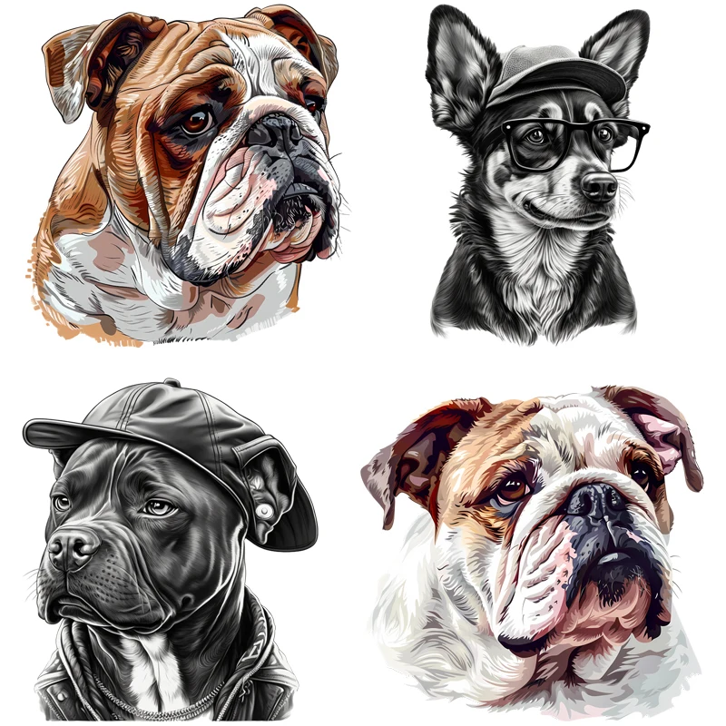 Personality Bulldog Patch Iron On For Clothes Backpacks Animal Stickers Man's Clothes Fashion DIY Heat Transfer Vinyl Applique