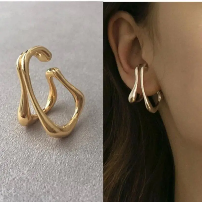 Vintage Double Layer Ear Cuff Ear Clip for Women No Pierced Geometric Lines Earrings Wrap Earcuff Clips Trendy Party Jewelry