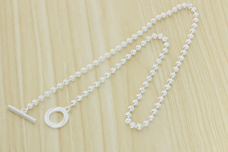 S925 Sterling Silver Necklace Sweater Chain Vintage Round Beads Simple and Exquisite Versatile Fashion Jewelry Chain