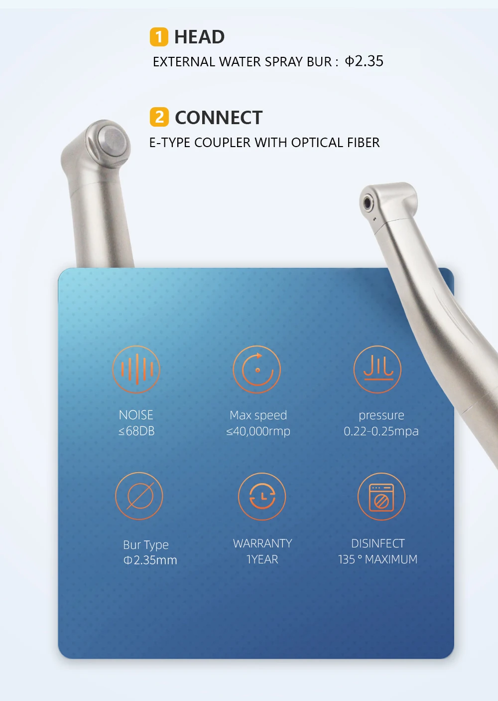 1:1 Contra Angle Internal Water Spray Fiber Optical Low Speed Handpiece with CA Bur Dental Supply Consumables