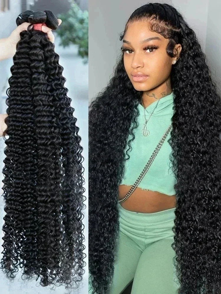 Deep Wave Bundels Human Remy Human Hair Weave Extensions Curly Losse Wave Hair Bundels Cheveux Humain 12a Water Wave Bundels