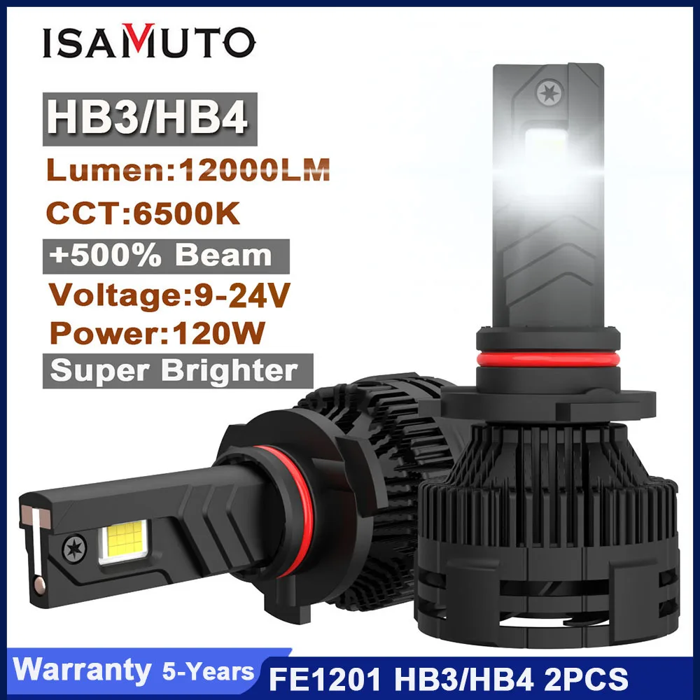 

ISAMUTO FE1201 LED HB3 HB4 Супер яркая фара 12/24 В 120 Вт 6500 К 12000LM Светодиодная белая 9005/6 Сменная лампа + 500% луч (пара)