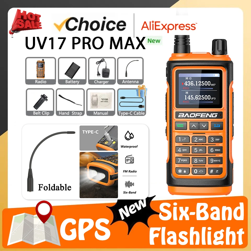 Baofeng UV-17 PRO Max GPS Air Band 999 Channel FM Radio Ham UV17 Multi-Band Amateur Walkie Talkie Long Range Communication Radio