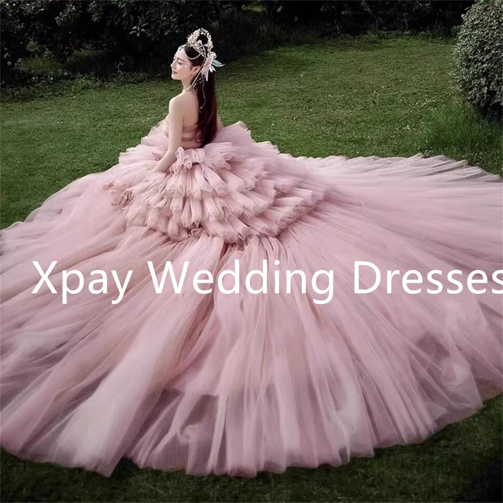 XPAY Light Luxury Wedding Dresses Korea Travel Shooting Ruffles Tiered Garden Bridal Gown Backless Pink A Line Bride Dress