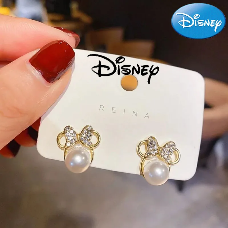 

Disney Minnie Pearl Earrings Girls Cute Temperament 925 Silver Earrings Women's Bow Accessories Children's Birthday Gifts