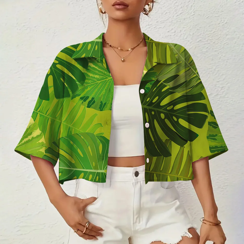 Hawaiian Style Women\'s Lapel Shirt Fashion Short Shirt Vacation Casual Summer New XS-XL Loose Comfort 3D Printing Process