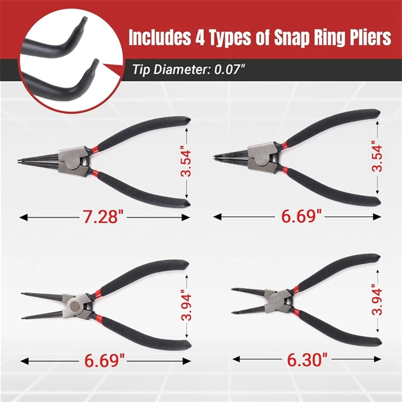 DT16 4Pcs 7 Inch Snap Ring Pliers Set Internal External Circlip Plier Straight Bent Jaw C Clips Automotive Tool view 3
