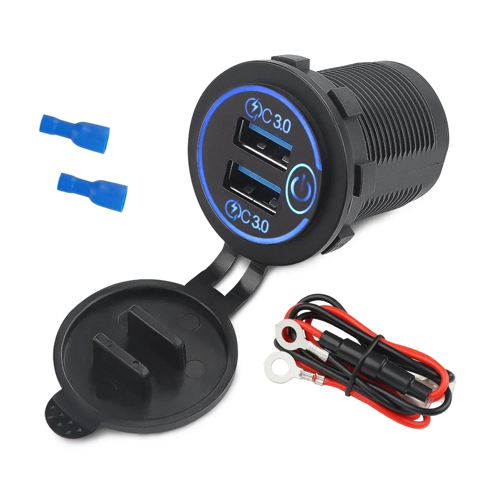 

Quick Charge 3.0 Dual USB Car Charger Socket Waterproof 12V/24V USB Fast Charging Socket Power Outlet with Touch Switch