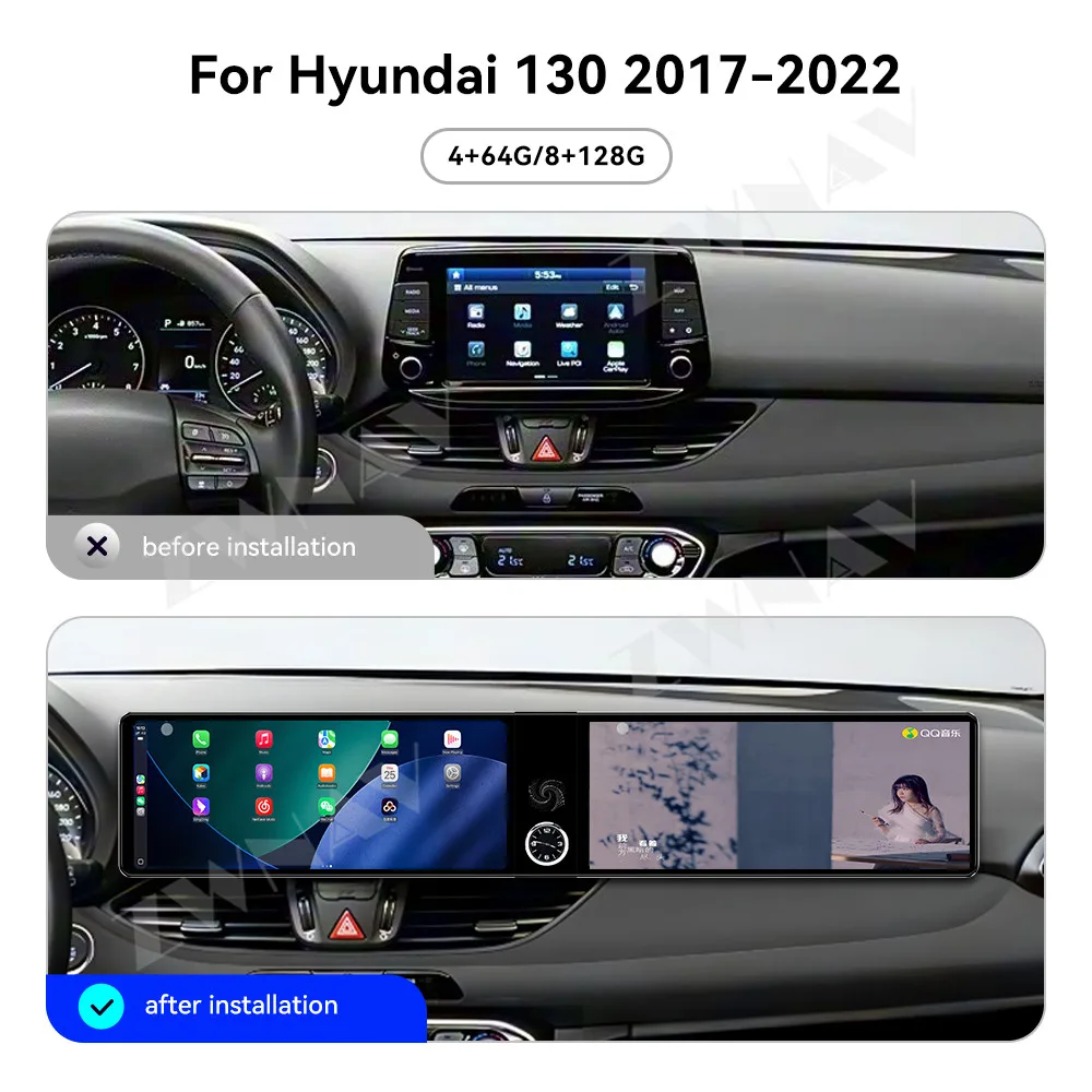 Car Radio Dual 12.3“ Screen For Hyundai I30 2017-2022 Upgrade Navigation Wireless GPS  Player Stereo Multimedia Player