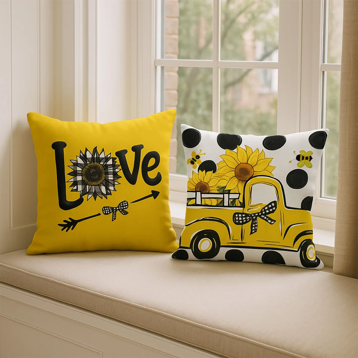 1pc Summer honey and bee pattern pillow cover, machine washable zipper closure - no core, 18x18 inches