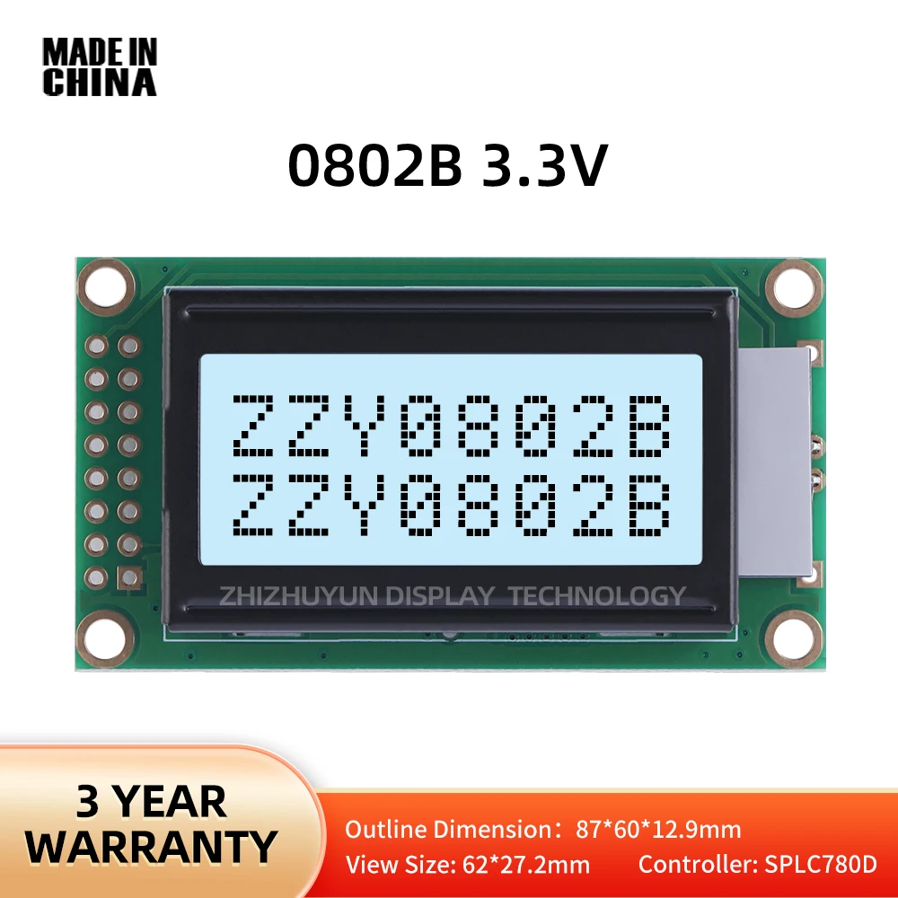 Manufacturer Direct Sales 0802B 16PIN LCD 8X2 Character LCD Screen Gray Film Black Text Display Screen Voltage 3.3V