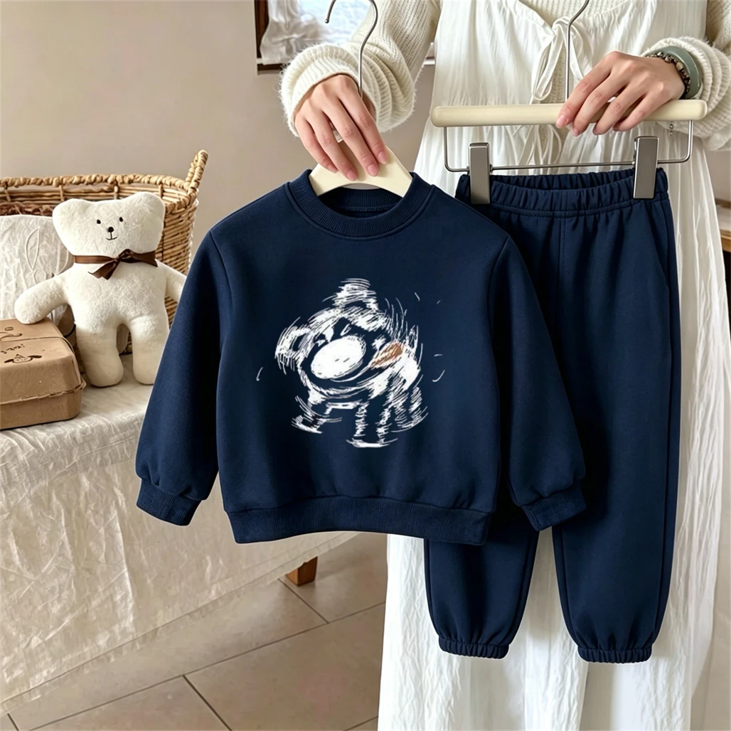 Cute Hoodie+Pants Two Piece Set Unisex Spring Autumn Clothes Long-sleeved Outfits Children New Round Neck Pullovers+Pants