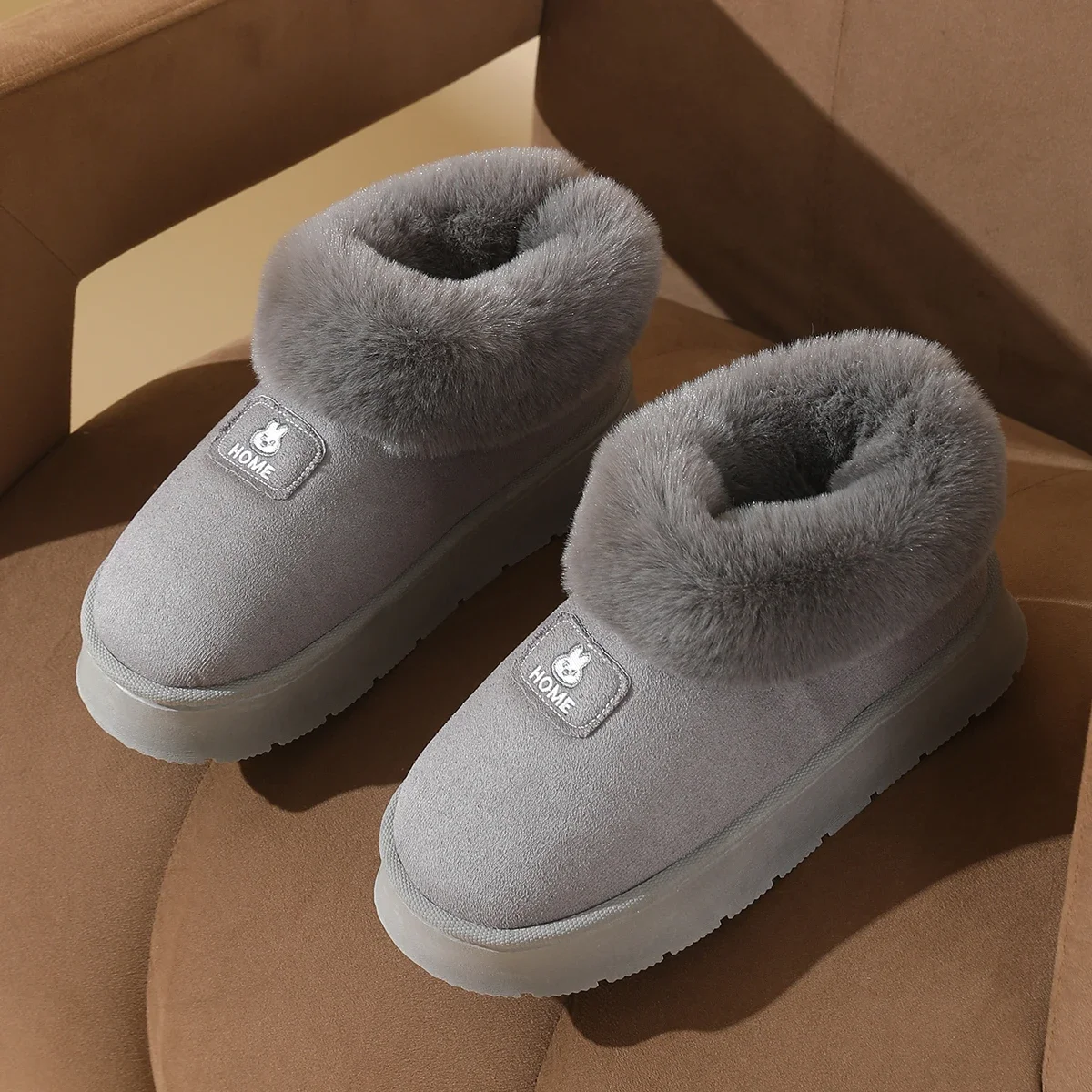 Kwaliteit pluizig pluche namaakbont zachte pantoffels damesmode snowboots hoge winter indoor comfortabele thuis herenschoenen