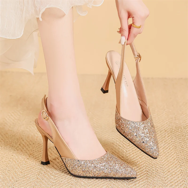 Luxury Glitter Women High Heels Shoes Comfortable Sexy Pointed Toe Female Pumps Gold Fashion New Style For Women's Heels Sandals