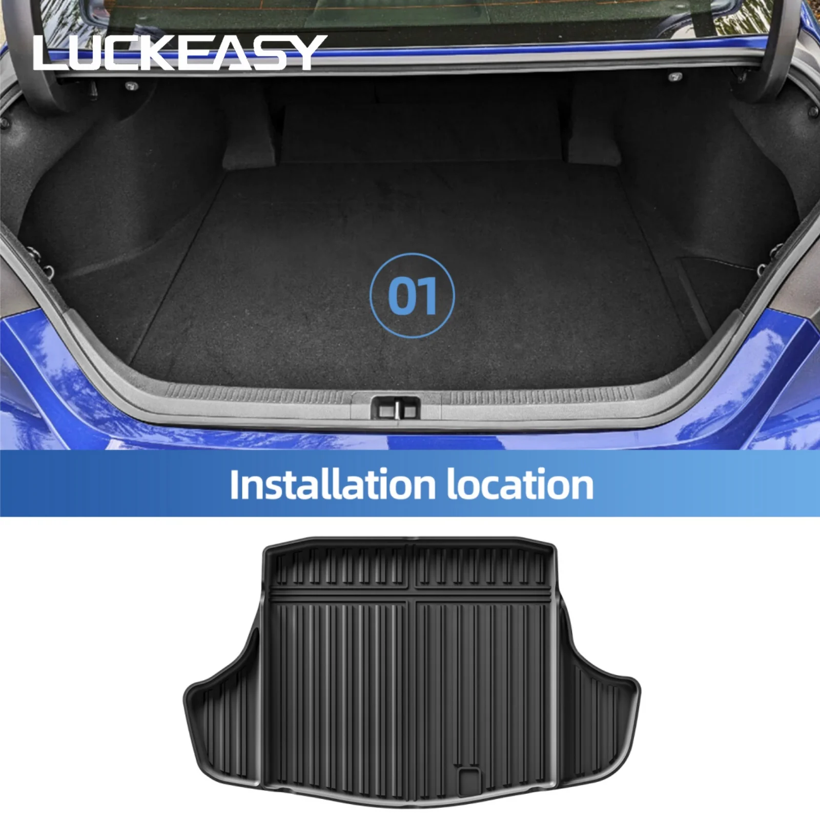 LUCKEASY Right Drive for Toyota Camry XV70 Hybrid Version 2018-2024 TPE Car Floor Mats Trunk Pad All-Weather Accessories Black