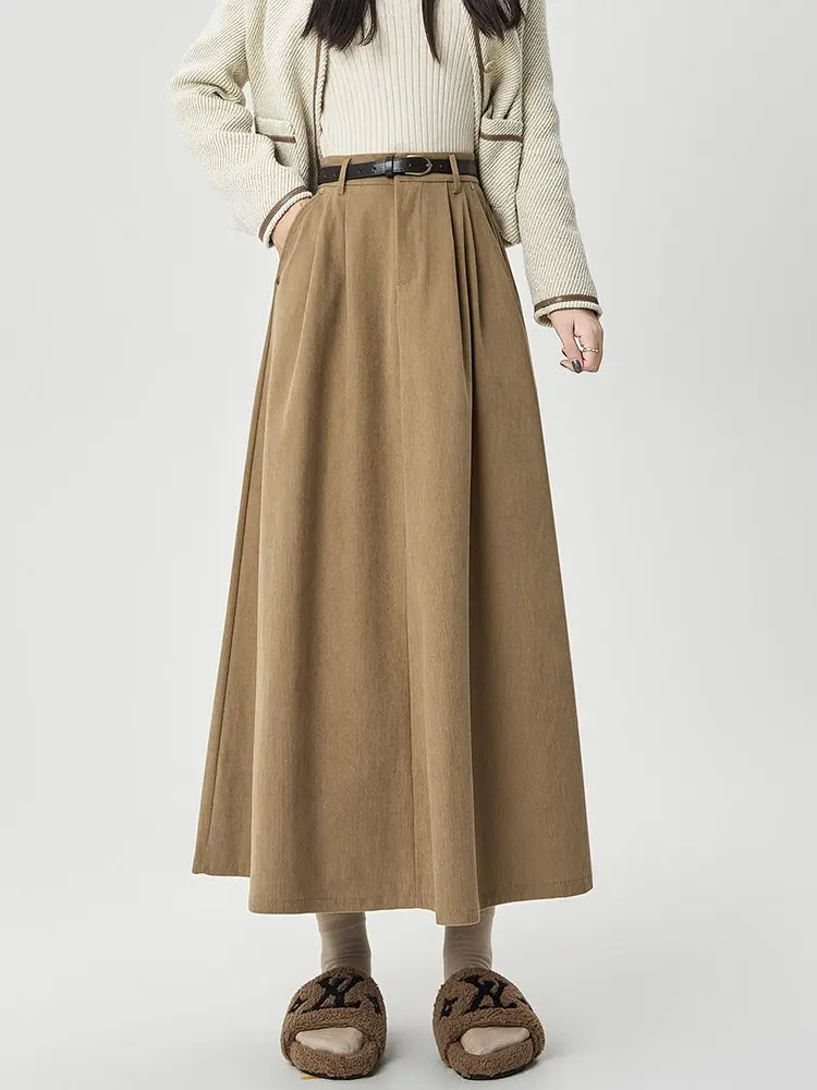 الكورية نمط أنيق سروال قصير ألف خط تنورة للنساء الخريف الشتاء عادية ريترو كبير سوينغ التنانير الطويلة سيدة