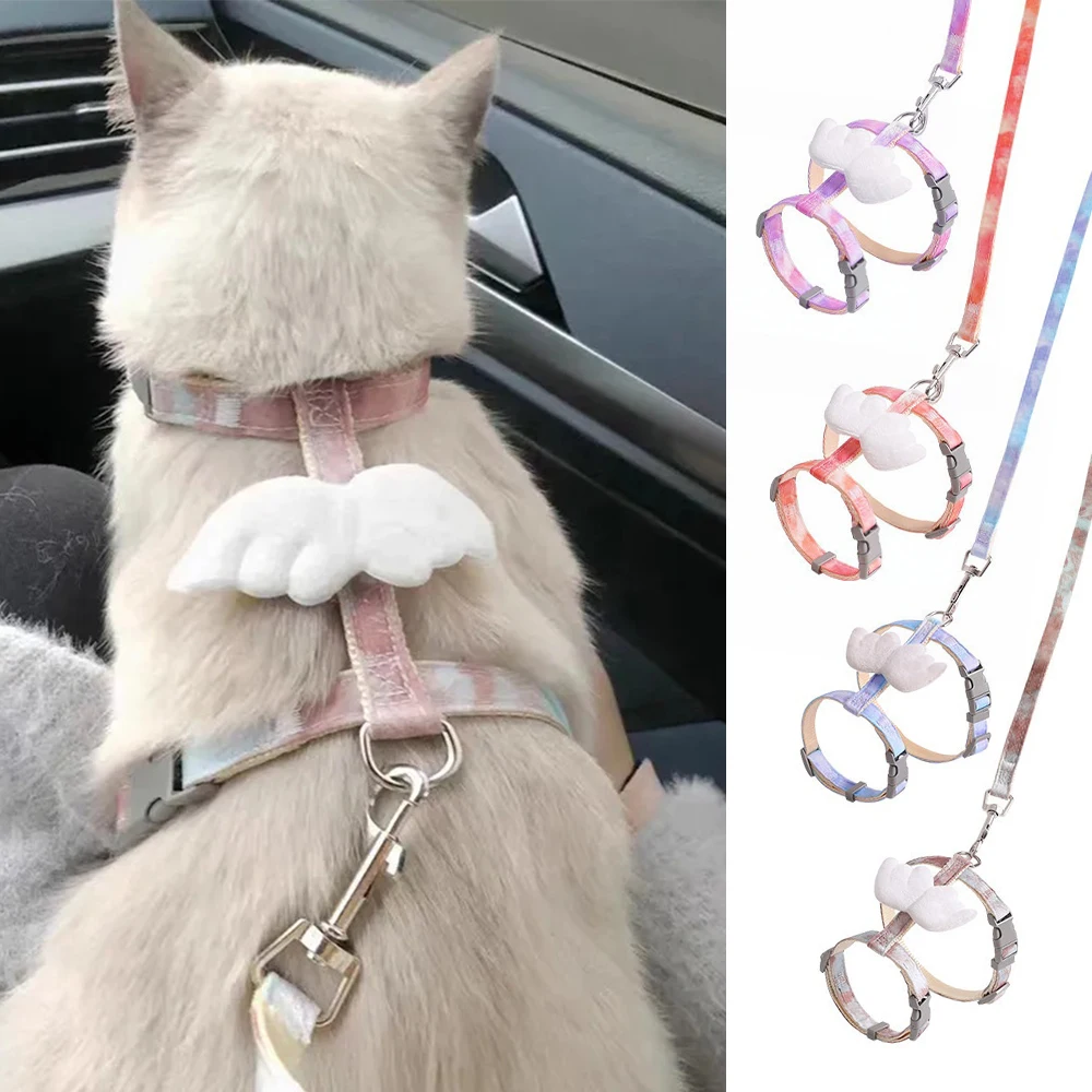 Cat Harness and Leash Set with Angel Wing  Back Daily Walking  for Kitten Escape-Proof   outdoor Accessories