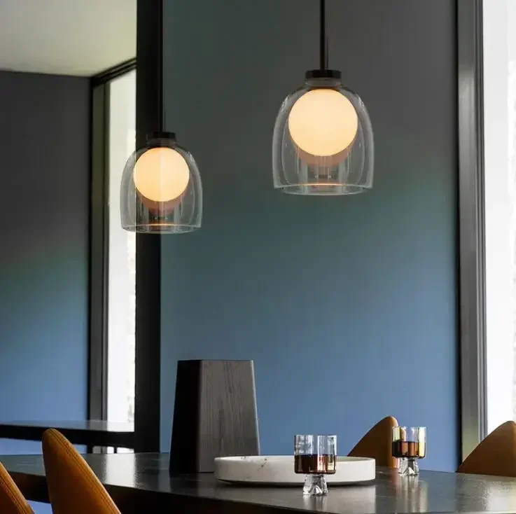 Northern Post Modern Creative Halfdark/Transparent Glass Small Pendant for Art restaurant Sofa Side Porch Designer Moonlite