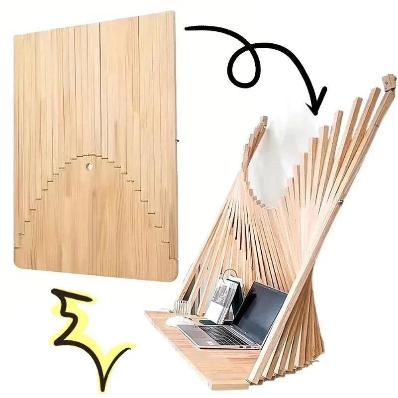 Minimalist Solid Wood Wall Mounted Computer Desk Foldable Space Saving Office Table Creative Design Hanging Desk for Home