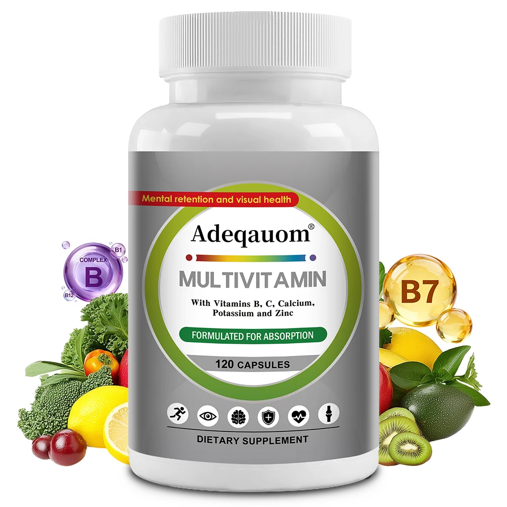 

Multivitamin with Vitamins B, C, Calcium, Potassium and Zinc, Daily Natural Energy Source for Unisex, Support Hair, Skin & Nails